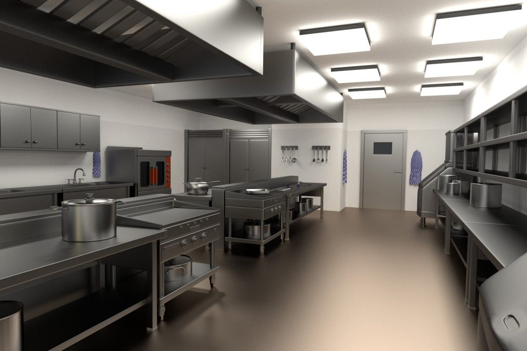 realistic d render of kitchen